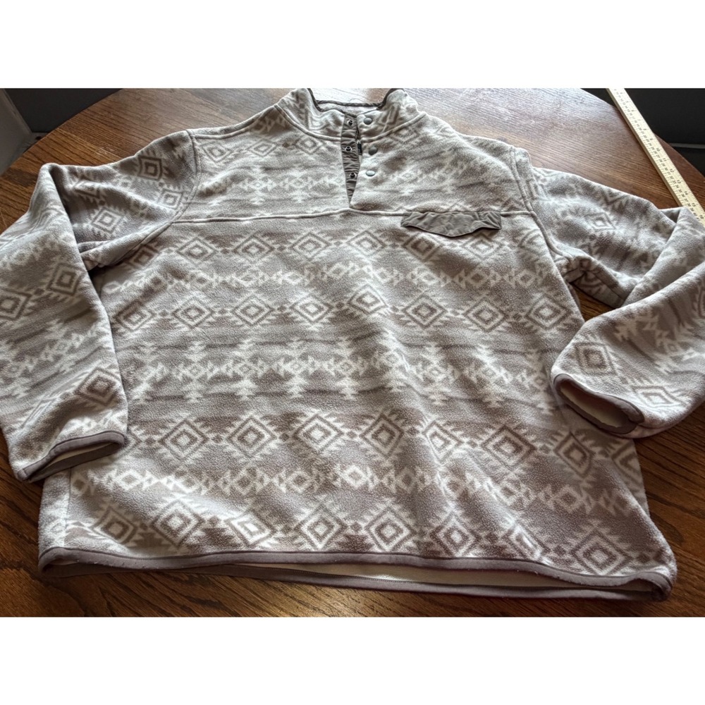 Southern Grit Mens Fleece Pullover Southwestern Print Snap Mock Neck Tan XL